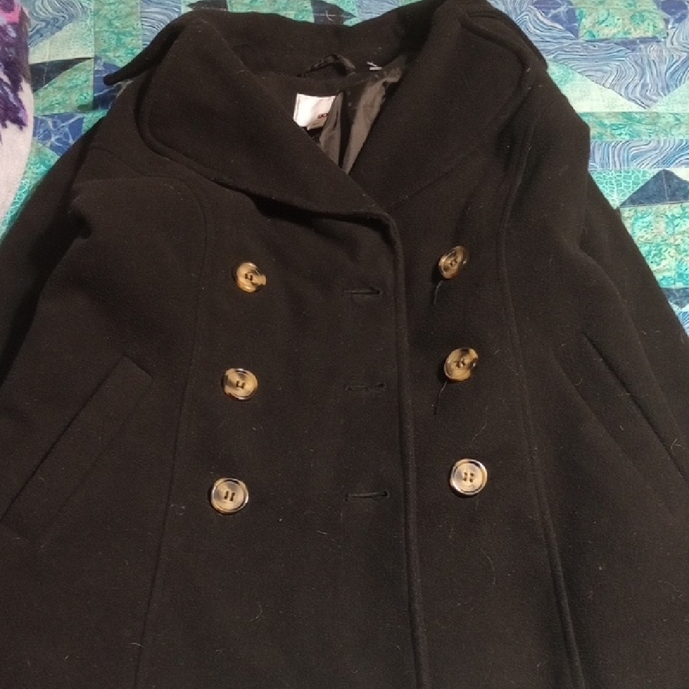 BONGO Black Pea Coat with Gold Buttons